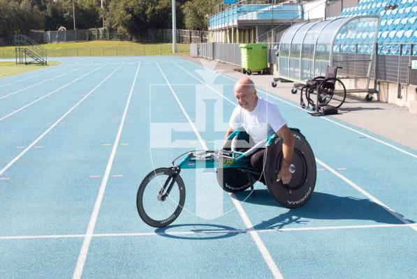 Photo by Erin Vaudin. 29.08.24. Tom Druce, Aindre Reece-Sheerin and Caroline Barby are previewing Guernsey Athletics free wheelchair racing training sessions.