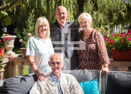 Photo by Erin Vaudin. 29.08.24. Lawrence Torode is celebrating his 100th birthday. He is celebrating with his children from left to right, Sheena Grant, Dave Torode and Ruth Headley.