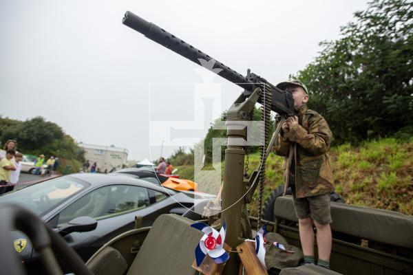 Picture by Karl Dorfner. 01-09-2024 - Aero Club Wings and Wheels Event - Owen Finigan (5) Manning the gun on one of the jeeps at the event