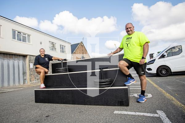 Picture by Sophie Rabey.  04-09-24.  Gail and Casey Girard, organisers of Guernsey Strongest Competition, pictured on the 'Power Stairs'.  The event is taking place this year on 14th September at Cambridge Berth (behind the White Rock).