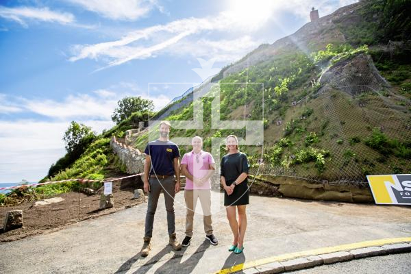 Picture by Sophie Rabey.  06-09-24.  Environment & Infrastructure have reopened the steps from La Vallette to Clarence Battery following the completion of work to stabilise the rock faces and reinstate the steps.
L-R Jon Greenfield (MD at NSP Foundations), Marco Tersigni (Infrastructure Officer) and Deputy Lindsay de Sausmarez.