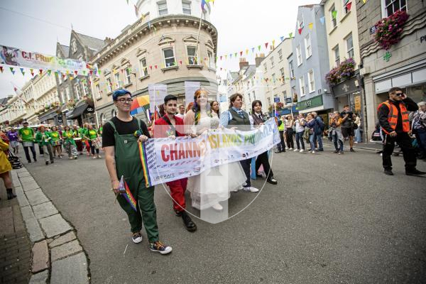 Picture by Sophie Rabey.  07-09-24.  Channel Island Pride 2024 celebrations in St Peter Port Town.
Becca Morris and Freddy Palmer got married on the main stage in Market Square in what is believed to be the first-ever marriage at Pride.