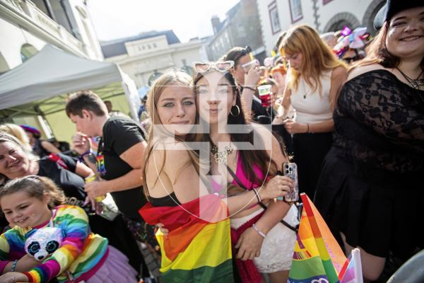 Picture by Sophie Rabey.  07-09-24.  Channel Island Pride 2024 celebrations in St Peter Port Town.
L-R Tia Baker and Bella Edwards (both 18).