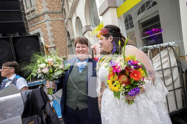 Picture by Sophie Rabey.  07-09-24.  Channel Island Pride 2024 celebrations in St Peter Port Town.
Becca Morris and Freddy Palmer got married on the main stage in Market Square in what is believed to be the first-ever marriage at Pride.