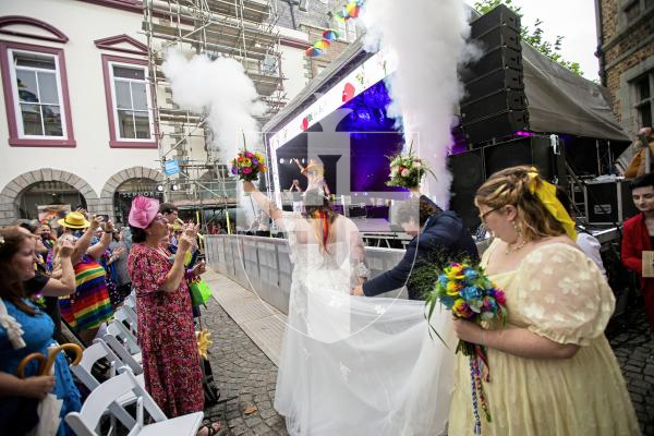 Picture by Sophie Rabey.  07-09-24.  Channel Island Pride 2024 celebrations in St Peter Port Town.
Becca Morris and Freddy Palmer got married on the main stage in Market Square in what is believed to be the first-ever marriage at Pride.