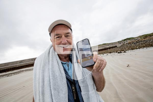 Picture by Sophie Rabey.  08-09-24.  Charity fundraising skinny dip took place at Pembroke, raising money or the Pink Ladies, MUG, and The Guernsey Society for Cancer Relief.
Sam Hagan has personally raised over £3000 for the charities.