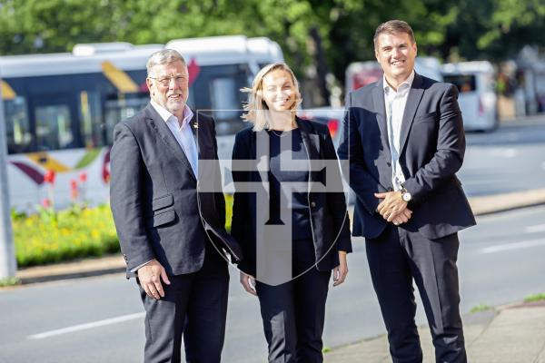 Picture by Peter Frankland. 09-09-24 Stagecoach are taking over the bus contract from CT Plus. L-R - Deputy Adrian Gabriel, Katie Wagstaff, Operations Director for Stagecoach south division and Tony Vincent, Engineering Director for Stagecoach south division.