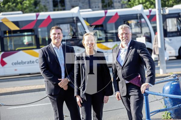 Picture by Peter Frankland. 09-09-24 Stagecoach are taking over the bus contract from CT Plus. Tony Vincent, Engineering Director for Stagecoach south division, Katie Wagstaff, Operations Director for Stagecoach south division and Deputy Adrian Gabriel.