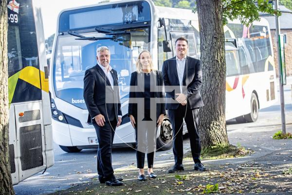 Picture by Peter Frankland. 09-09-24 Stagecoach are taking over the bus contract from CT Plus. L-R - Deputy Adrian Gabriel, Katie Wagstaff, Operations Director for Stagecoach south division and Tony Vincent, Engineering Director for Stagecoach south division.