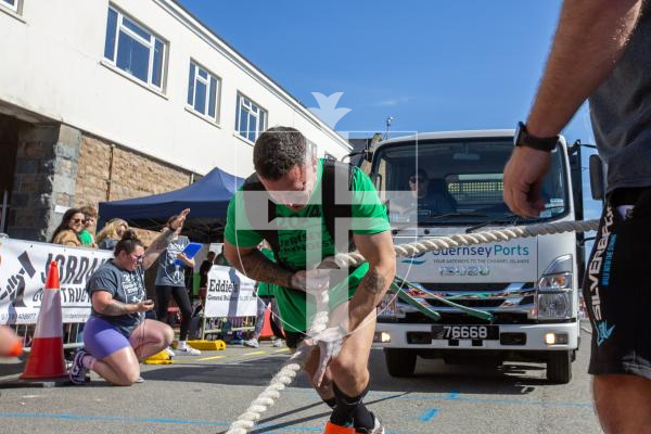 Picture by Karl Dorfner. 14-09-2024 - Action from the Guernsey's Strongest competition - Callum Page from Herm doing his first ever truck pull