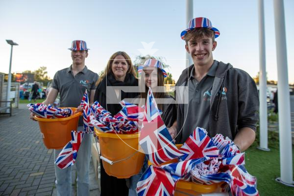 Picture by Karl Dorfner - KGV - Proms on the wicket event - Left to Right - Ben and Natalie Davison (the organiser) with Isobel Sexton, 16, and Cameron Lee, 16, holding the buckets and flags that were given out during the event