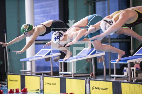 Picture by Peter Frankland. 27-09-24 Swimming at St Sampson's High School. The Wayfarers Travel Island Championships 2024. L-R - Kadee Truffitt, 13, Delphine Riley, 18, Elodie Riley, 16. 1500m.