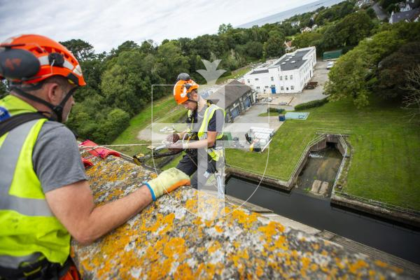 Picture by Sophie Rabey.  04-09-24.   Geomarine have started work on clearing the dam wall of St Saviours Reservoir, removing the weeds and debris that has built up over the last few years.
Lewis Battle.