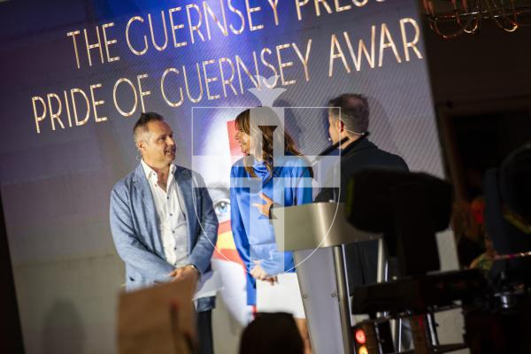 Picture by Sophie Rabey.  07-10-23.  Pride of Guernsey 2023 Awards at St Pierre Park.
Andy and Jo Priaulx with Carl Ward.