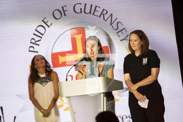 Picture by Sophie Rabey.  07-10-23.  Pride of Guernsey 2023 Awards at St Pierre Park.
Sports Volunteer of the Year, sponsored by Sure.  WINNER - Island Games organising committee.
L-R Kristin Dowling (volunteer manager) and Julia Bowditch (games director)