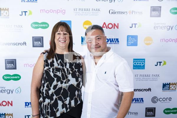 Picture by Peter Frankland. 07-10-23 Pride of Guernsey Awards 2023.  Customer Service:
Penny Wilson (DWA) and Dennis Nalda