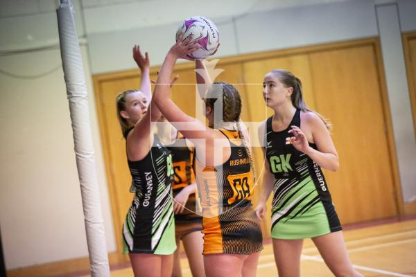 Picture by Sophie Rabey.  29-10-23.  Netball Action at Grammar School. Guernsey Panthers U19 vs Rushmoor