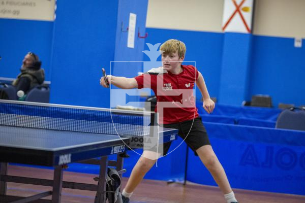 Picture by Luke Le Prevost. 05-11-23.
CI Junior Top 12 Table Tennis Tournament action at the Table Tennis Centre. Callum Allaway (Jersey)