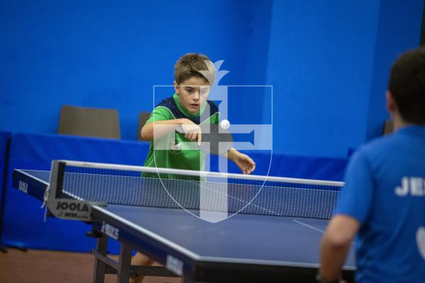 Picture by Luke Le Prevost. 05-11-23.
CI Junior Top 12 Table Tennis Tournament action at the Table Tennis Centre. Aiden Ozanne (Guernsey)
