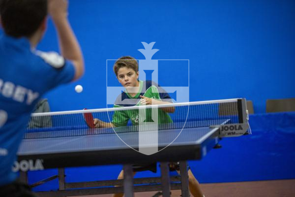 Picture by Luke Le Prevost. 05-11-23.
CI Junior Top 12 Table Tennis Tournament action at the Table Tennis Centre. Aiden Ozanne (Guernsey)