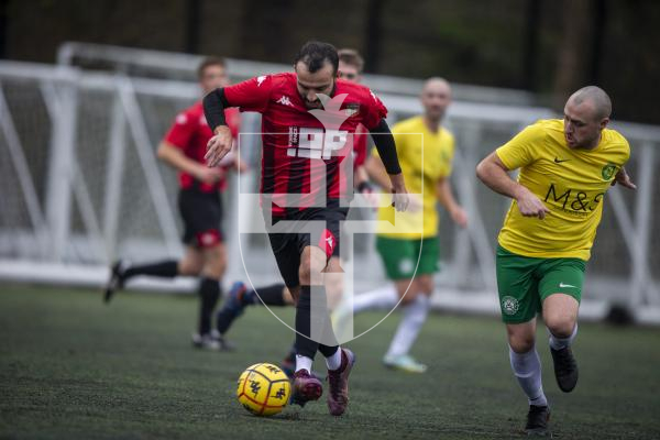 Picture by Luke Le Prevost. 18-11-23.
Priaulx League football action at the KGV - Rangers v Vale Rec