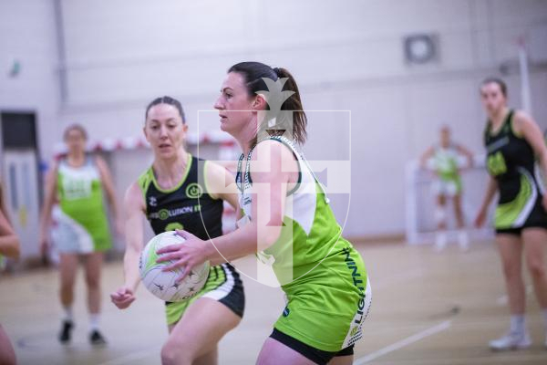 Picture by Peter Frankland. 21-11-23 Netball at Les Varendes High School. Lightning Strike v Rezzers Green.