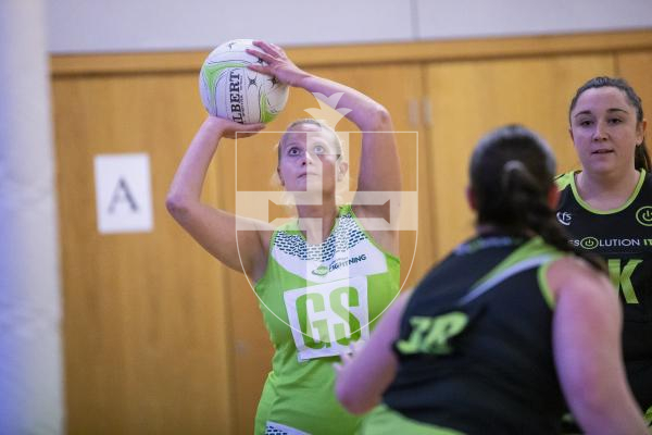 Picture by Peter Frankland. 21-11-23 Netball at Les Varendes High School. Lightning Strike v Rezzers Green.