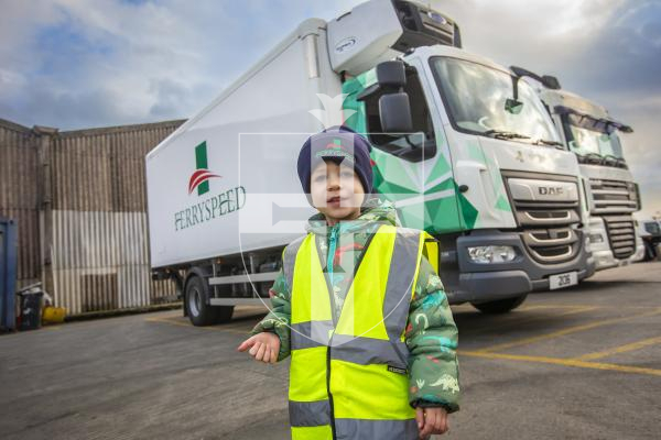 Picture by Peter Frankland. 28-11-23 Zach Brouard, 4 is a massive fan of lorries, especially Ferryspeed lorries. Today he was given a tour of the depot at Bulwer Avenue.
