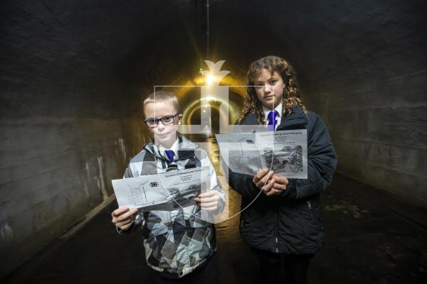 Picture by Peter Frankland. 28-11-23 St. Sampson's High Students visit the German Underground Hospital as part of their studies. L-R - Dan Romeril, 13 and Grace Lloyd, 12.