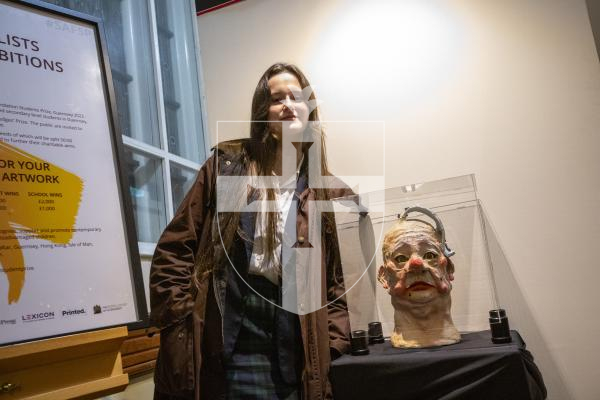 Picture by Luke Le Prevost. 29-11-23.
Sovereign Art Foundation Students Prize exhibition, auction and awards at St James. Madeleine Gallagher (17) with 'Head of James'