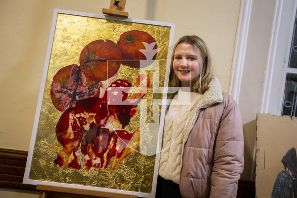 Picture by Luke Le Prevost. 29-11-23.
Sovereign Art Foundation Students Prize exhibition, auction and awards at St James. Lydia Haddow (16) with 'Looking Through'