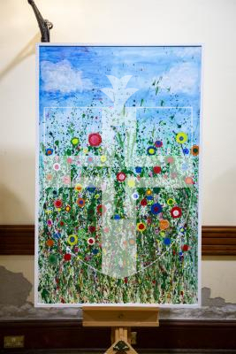 Picture by Luke Le Prevost. 29-11-23.
Sovereign Art Foundation Students Prize exhibition, auction and awards at St James. 'Flowers of Joy' by Cait Le Noury (16)