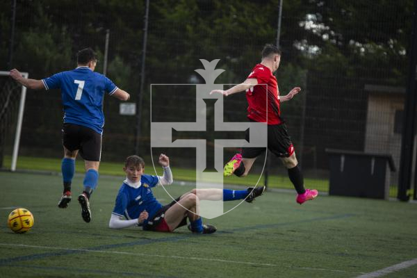 Picture by Luke Le Prevost. 02-12-23.
Priaulx League football action at the KGV - Rangers v Alderney