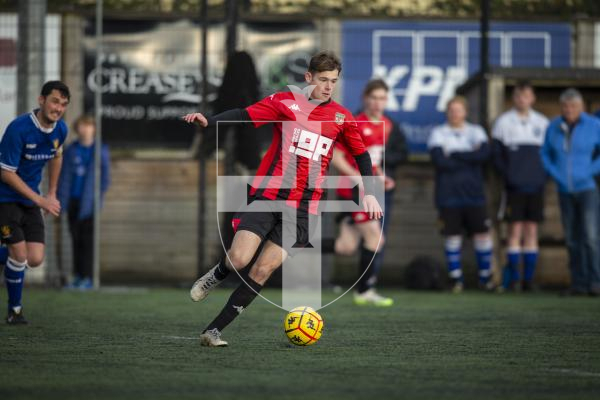 Picture by Luke Le Prevost. 02-12-23.
Priaulx League football action at the KGV - Rangers v Alderney