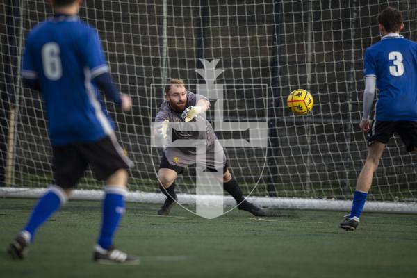 Picture by Luke Le Prevost. 02-12-23.
Priaulx League football action at the KGV - Rangers v Alderney
