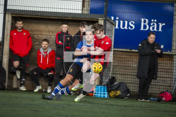 Picture by Luke Le Prevost. 02-12-23.
Priaulx League football action at the KGV - Rangers v Alderney