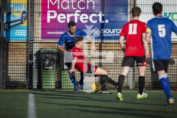 Picture by Luke Le Prevost. 02-12-23.
Priaulx League football action at the KGV - Rangers v Alderney