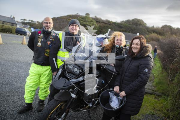 Picture by Luke Le Prevost. 03-12-23.
Bikers gathered at Guernsey Pearl to join in the RGLI memorial ride to the Sunken Gardens for the remembrance service. L-R Nemer Kharroubi, Simon Elliott, Jenny Vaudin and Katrina Proudlove