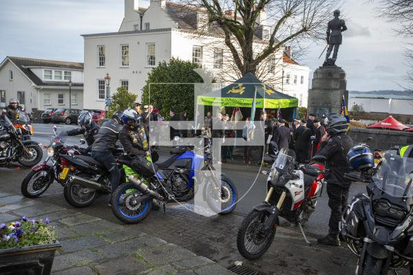 Picture by Luke Le Prevost. 03-12-23.
Bikers gathered at Guernsey Pearl to join in the RGLI memorial ride to the Sunken Gardens for the remembrance service. Bikers arriving at the Sunken Gardens