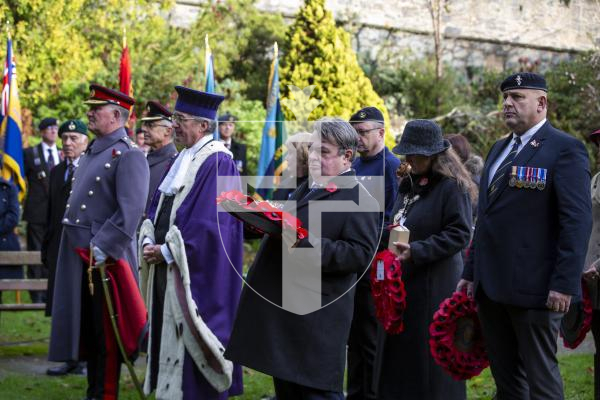 Picture by Luke Le Prevost. 03-12-23.
Royal Guernsey Light Infantry (RGLI) Annual Parade & Remembrance Service at the Sunken Gardens. Wreath layers