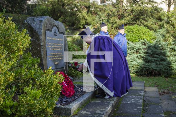 Picture by Luke Le Prevost. 03-12-23.
Royal Guernsey Light Infantry (RGLI) Annual Parade & Remembrance Service at the Sunken Gardens. The Bailiff, Richard McMahon lays a wreath for the people of Guernsey