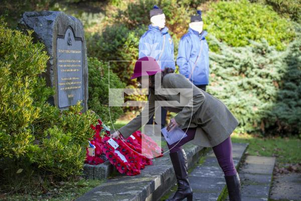 Picture by Luke Le Prevost. 03-12-23.
Royal Guernsey Light Infantry (RGLI) Annual Parade & Remembrance Service at the Sunken Gardens. Deputy Andrea Dudley-Owen lays a wreath for the Committee for Education, Sport & Culture