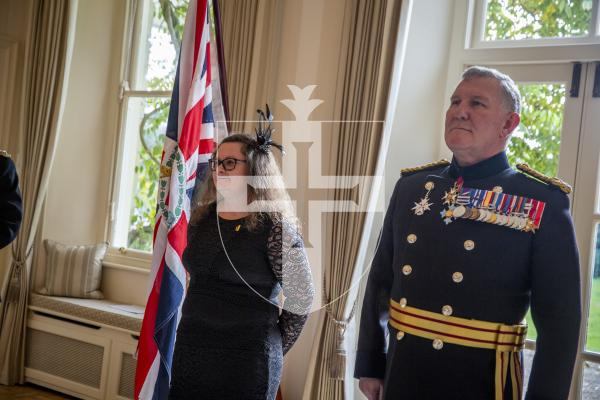 Picture by Luke Le Prevost. 02-12-23.
Investiture of Lucy Beere who received her MBE, by the Lieutenent Governor at Government House, for her sporting achievements. L-R Lucy Beere and Lt Governor Richard Cripwell