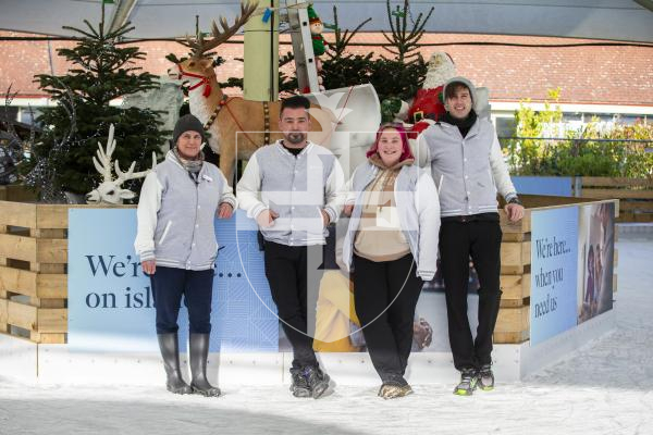 Picture by Luke Le Prevost. 01-12-23.
The ice rink has been set up at Le Friquet Garden Centre. L-R Elaine Mahy, Matthew Gouveia (manager), Cassidy Jones and William Banyard