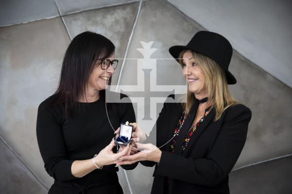 Picture by Luke Le Prevost. 30-11-23.
Bijoux Boutique for features - two staff members have been presented with gifts for reaching milestones working for the hairdressers business. L-R Sharon Hughes receives her gift from Lynne Kendal-Falla for reaching 20 years