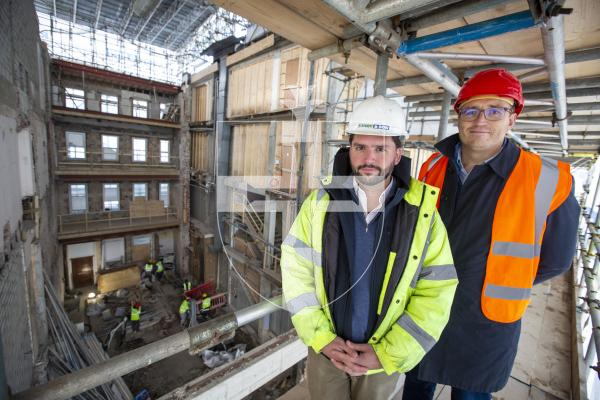 Picture by Luke Le Prevost. 01-12-23.
Update on the development of the former HSBC building into Creaseys new store. L-R Dan Taylor (Rihoy & Son managing director) and Jonathan Creasey (director)