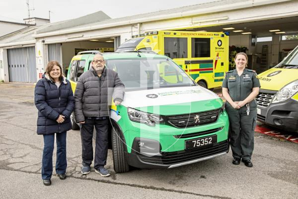 Picture by Sophie Rabey.  15-03-24.  Guernsey’s Ambulance and Rescue Service have been gifted a dedicated Preventative Care vehicle, donated in memory of a patient who was cared for by the service, Mavis Lesbirel.  L-R The family of the patient who donated the car Marion Gallienne and Mike Le Lacheur and Preventative Care Paramedic Kelly Marquis.