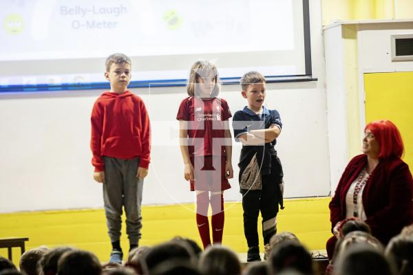 Picture by Sophie Rabey.  15-03-24.  St Martins Primary School were celebrating and raising money for Comic Relief on Red Nose Day.  The school had an assembly where 3 students from each year group read out their favourite joke.
Year 3 L-R Elijah Robilliard (8), Eva Le Boutillier (8) and Ollie Robilliard (7).