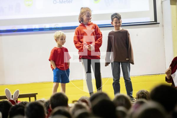 Picture by Sophie Rabey.  15-03-24.  St Martins Primary School were celebrating and raising money for Comic Relief on Red Nose Day.  The school had an assembly where 3 students from each year group read out their favourite joke.
Year 4 L-R Noah Greer (8), Nigella Trescotic (8) and Jacob Heys (9).