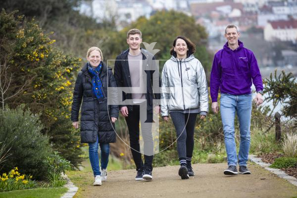 Picture by Peter Frankland. 13-03-24 Preview for Les Bourgs Charity event 30 walks. Photographed at La Valette. L-R - Alex Costen, (Health Improvement Commission), Sam Green (Health Improvement Commission), Liz Stonebridge, (Les Bourgs) and Stuart Harrison of sponsors Appleby.